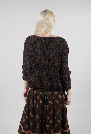 Purl Knit Scoop Neck Jumper in Brown Black