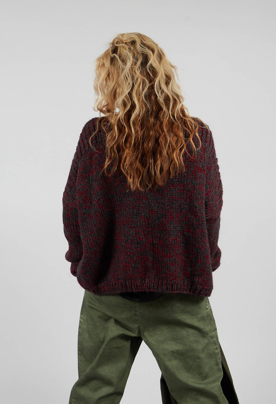 Mixed Knit Jumper in Red Anthracite