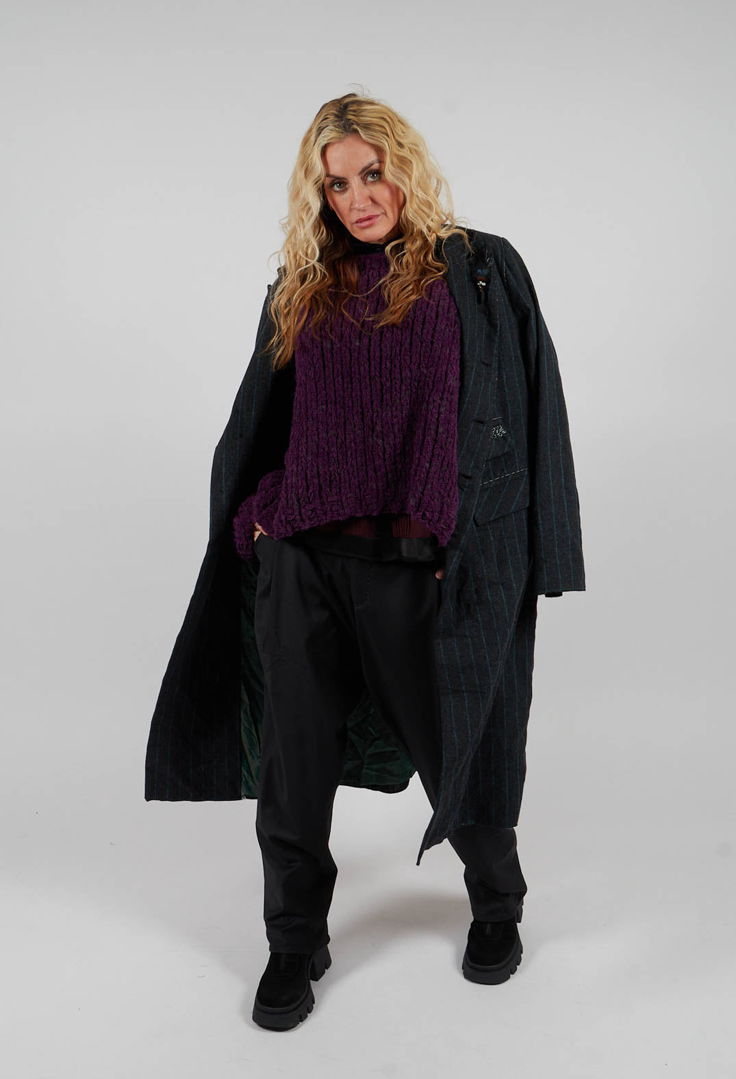 Umit Unal Pinstriped Pea Coat in Original Grey | Olivia May