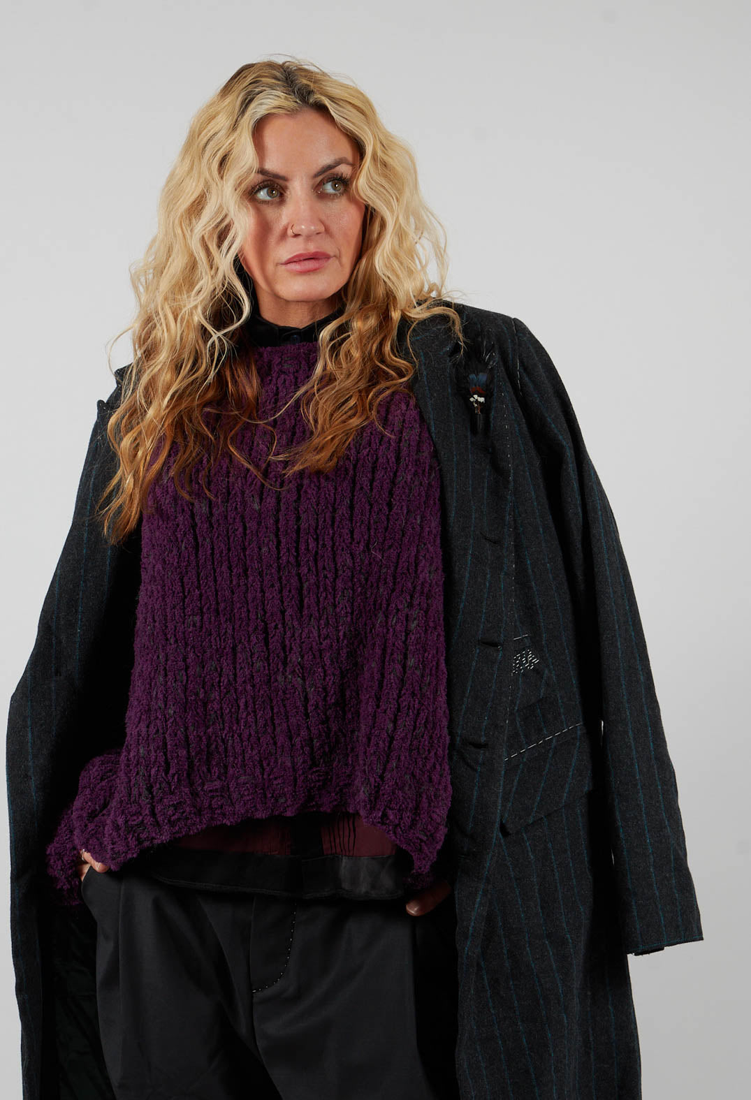 Umit Unal Pinstriped Pea Coat in Original Grey | Olivia May