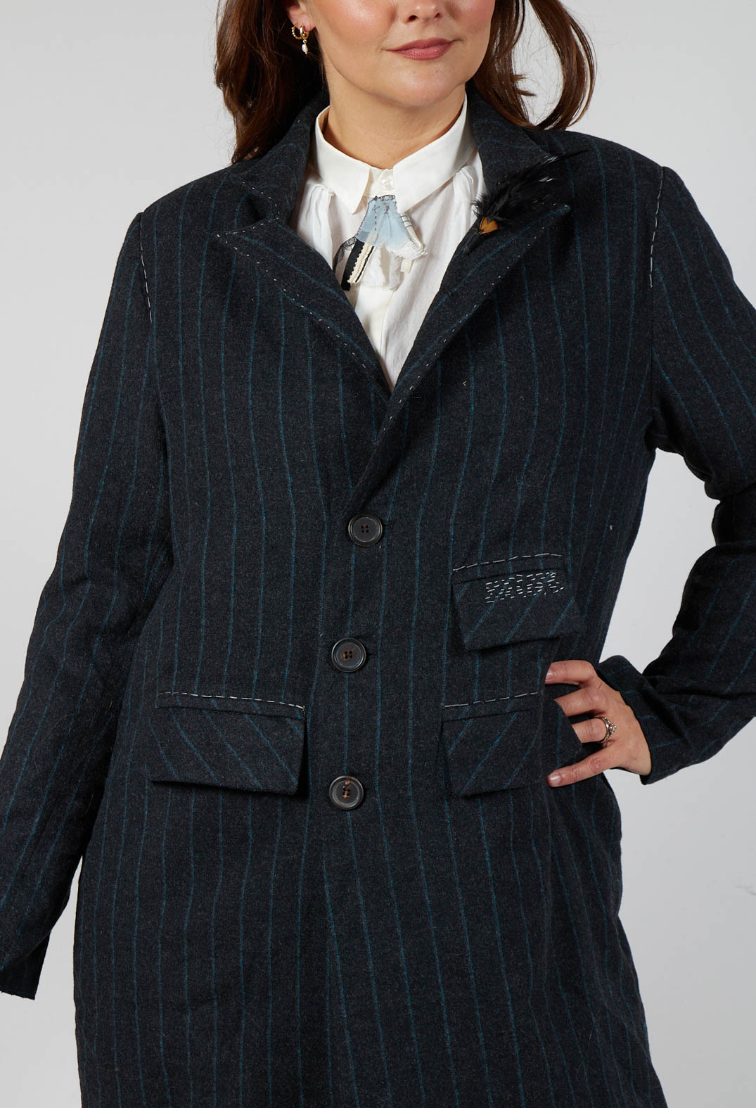 Pinstriped Pea Coat in Original Grey