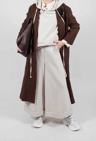 Cuffed Wide Leg Trousers in Off White