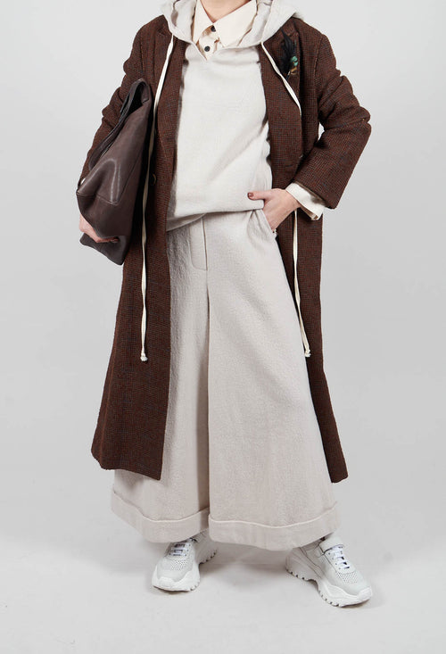 Cuffed Wide Leg Trousers in Off White