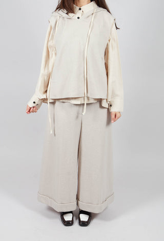 Cuffed Wide Leg Trousers in Off White