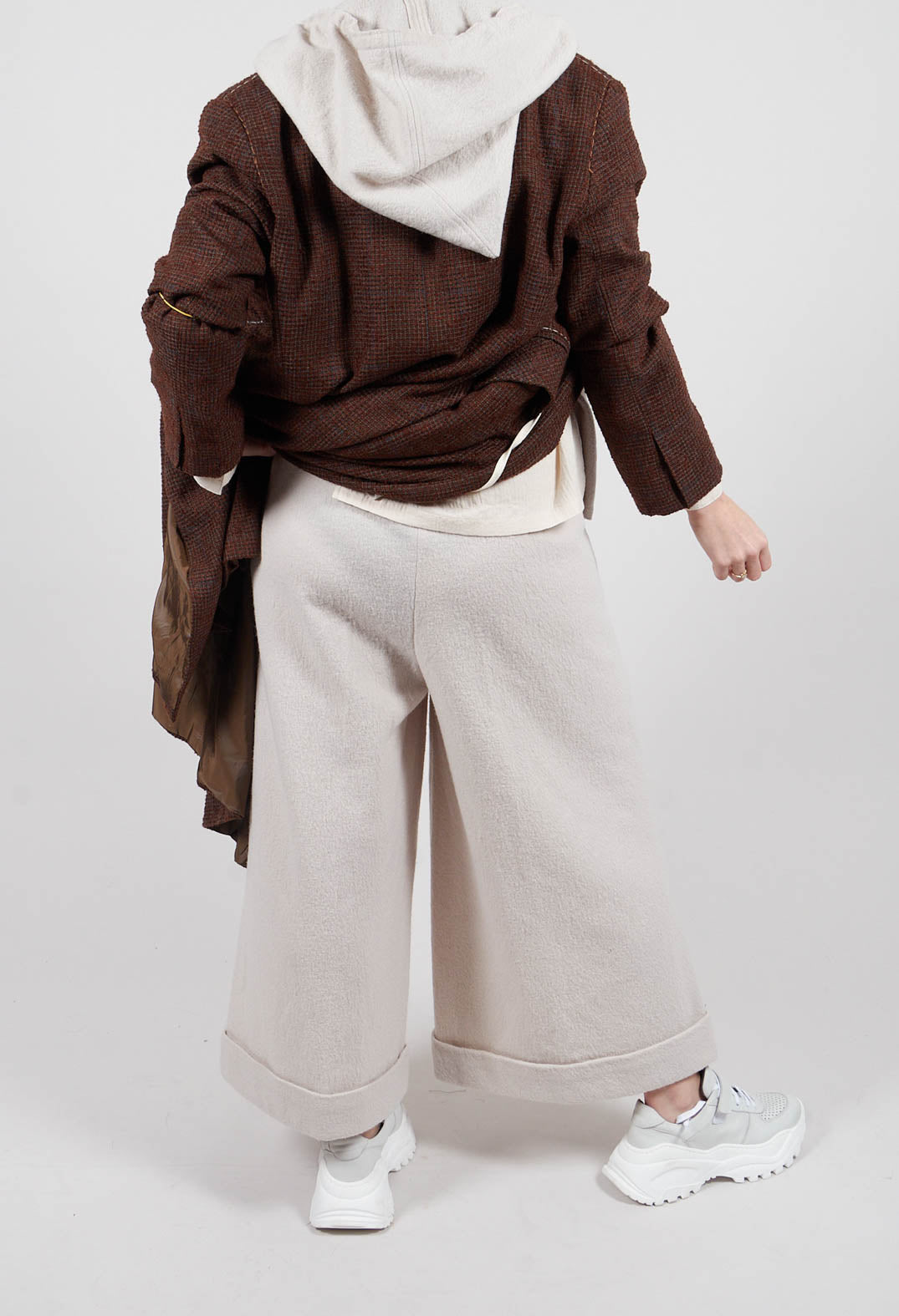 Cuffed Wide Leg Trousers in Off White
