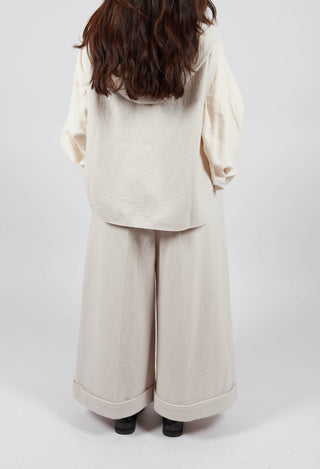 Cuffed Wide Leg Trousers in Off White
