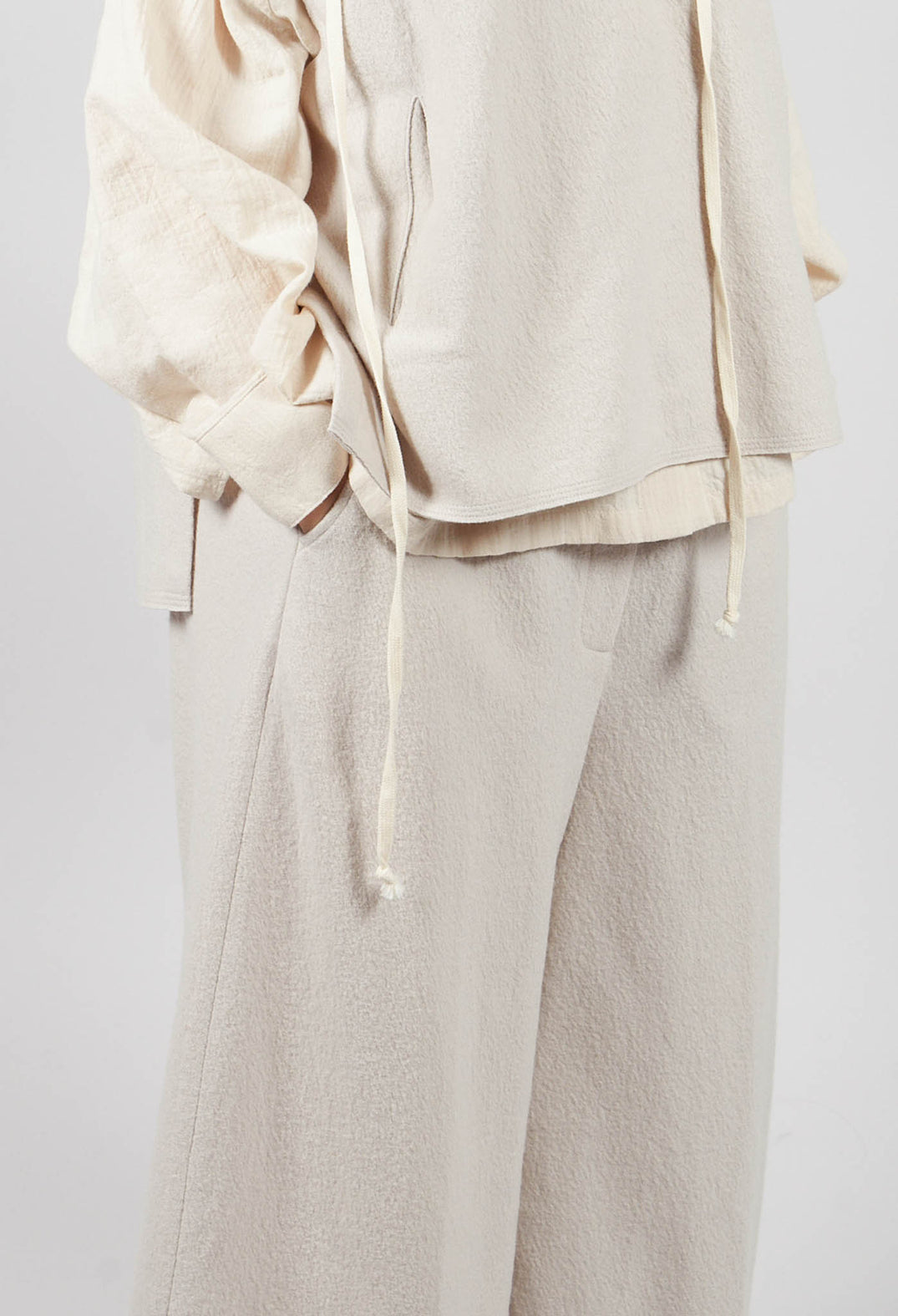 Cuffed Wide Leg Trousers in Off White