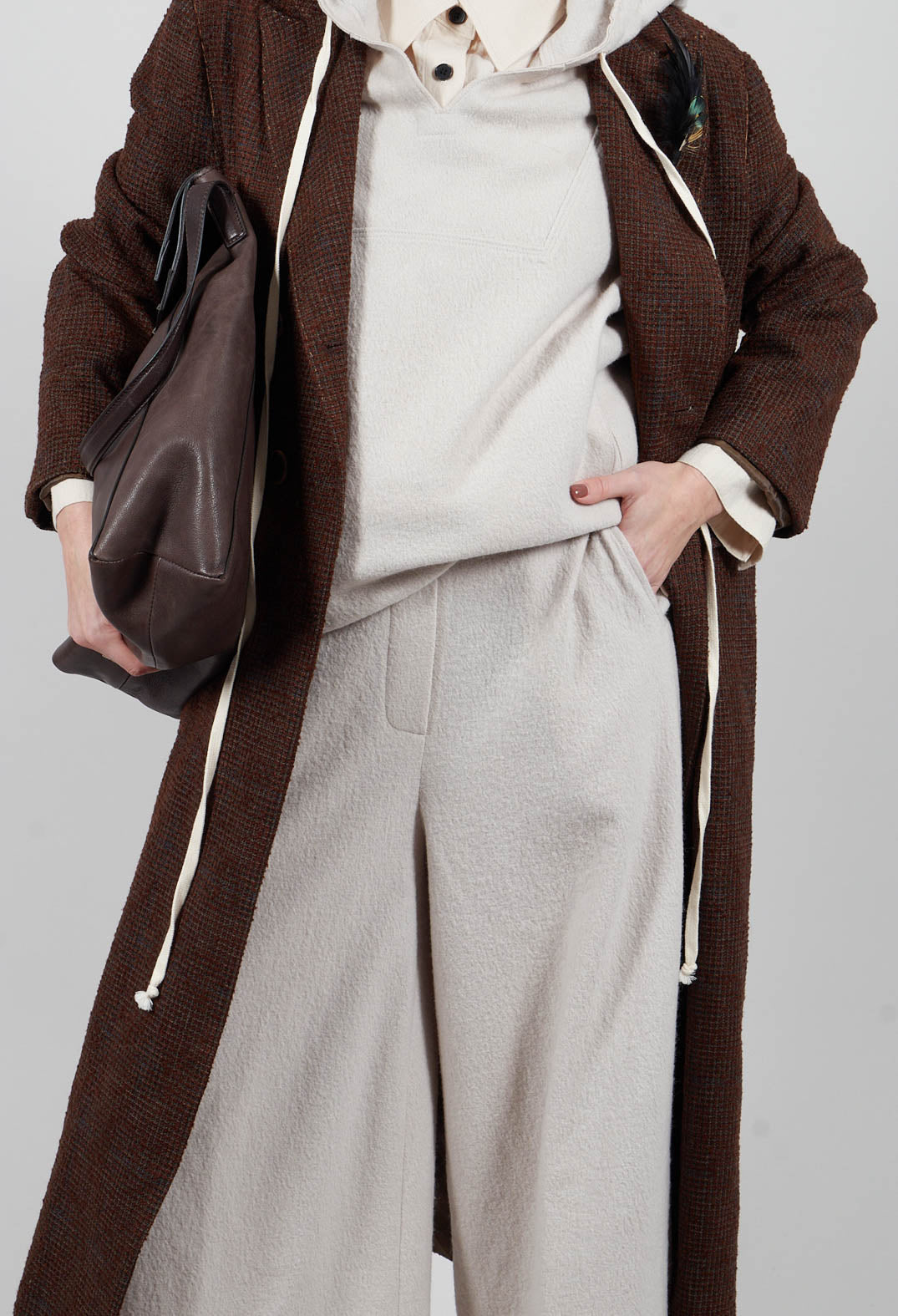 Cuffed Wide Leg Trousers in Off White