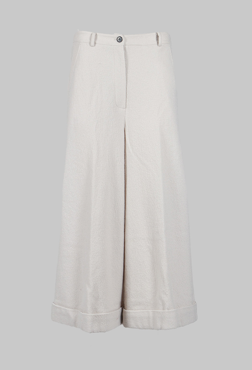 Cuffed Wide Leg Trousers in Off White