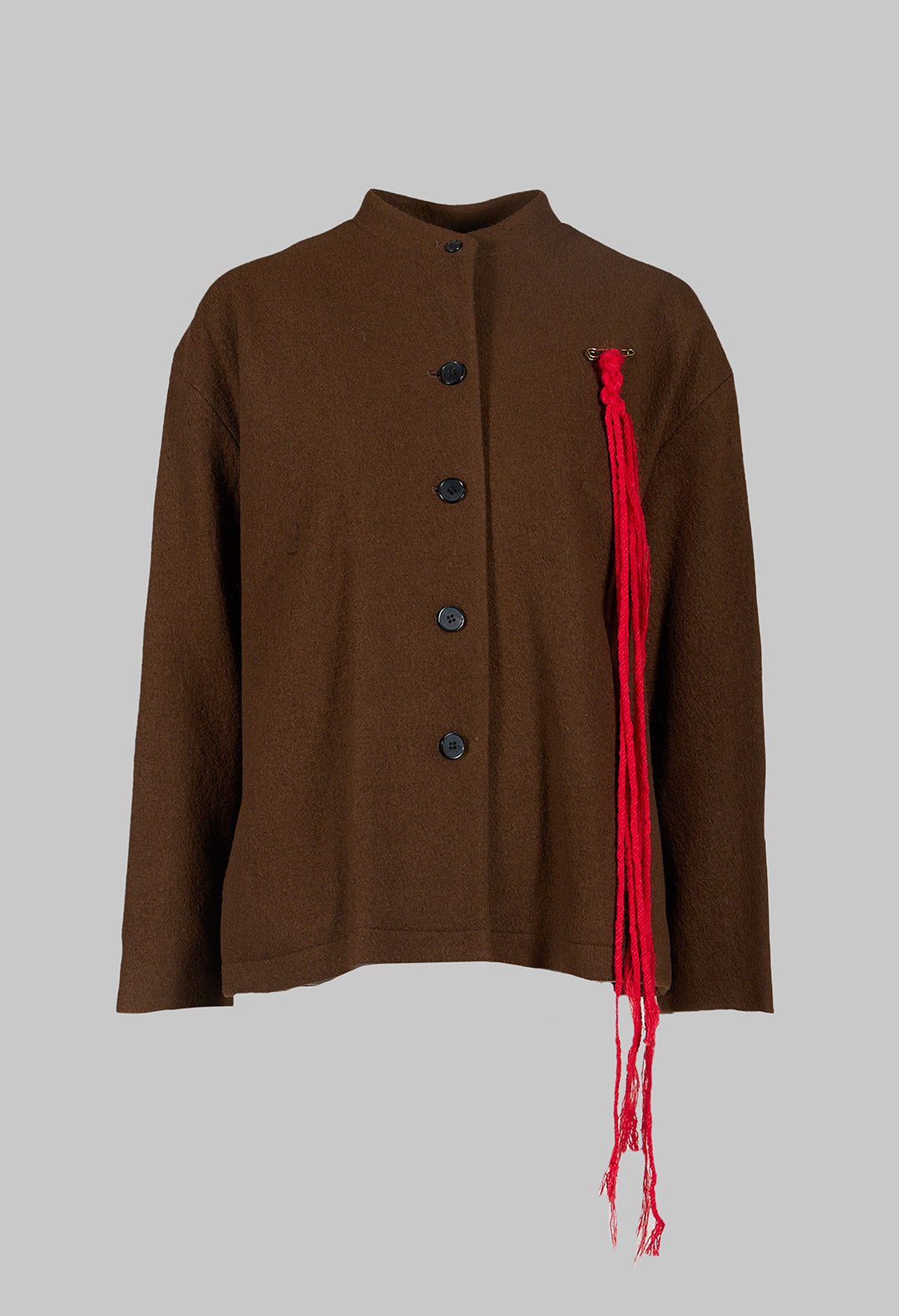 High Neck Jacket with Contrast Lining in Khaki