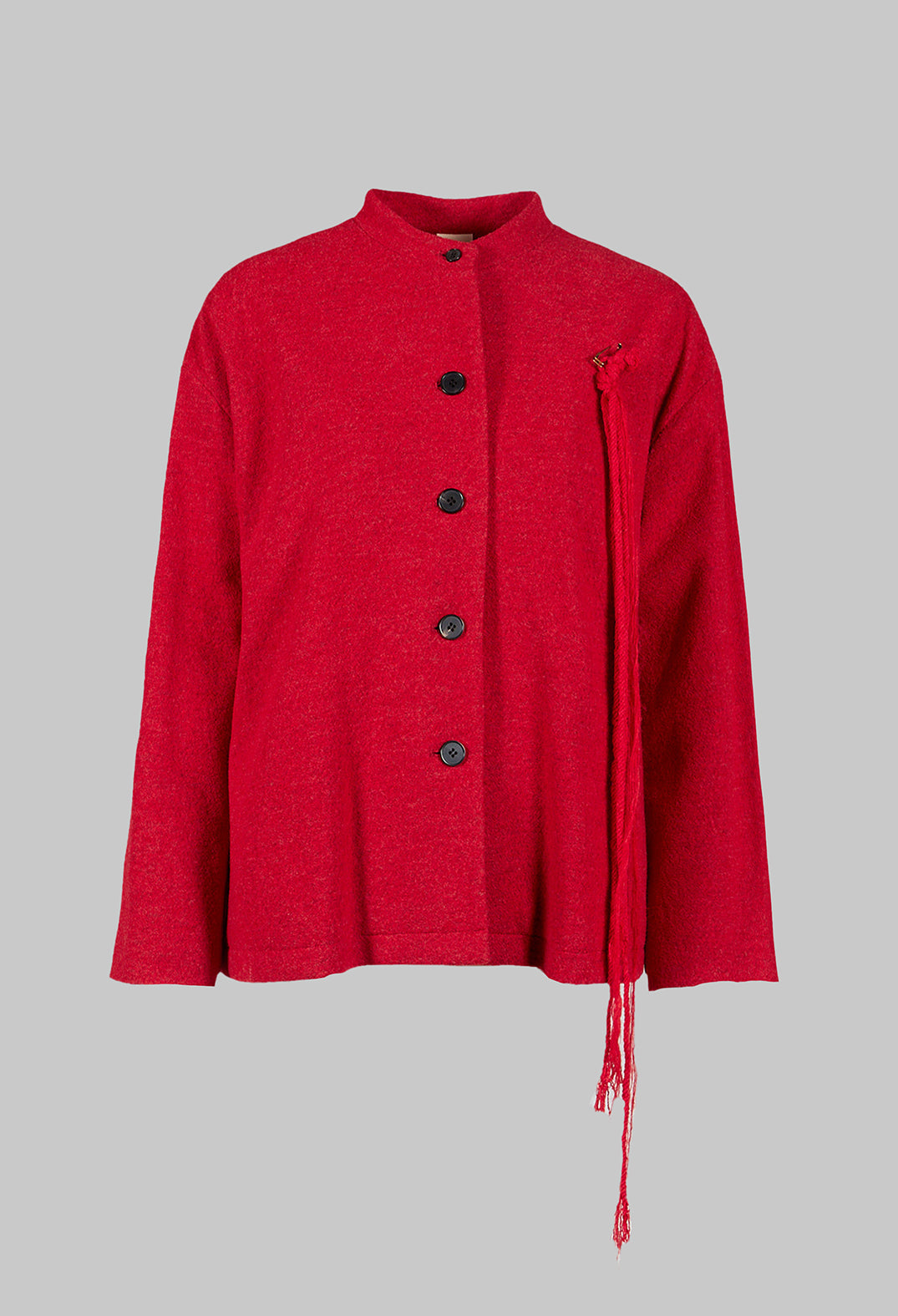 High Neck Jacket with Contrast Lining in Dark Red