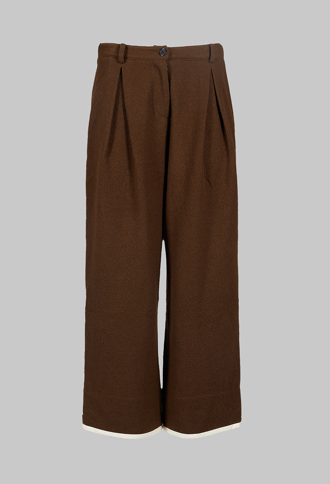 Pleated Trousers with Contrast Lining in Khaki
