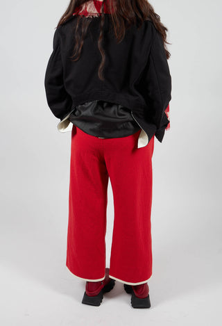 Pleated Trousers with Contrast Lining in Red Anthracite