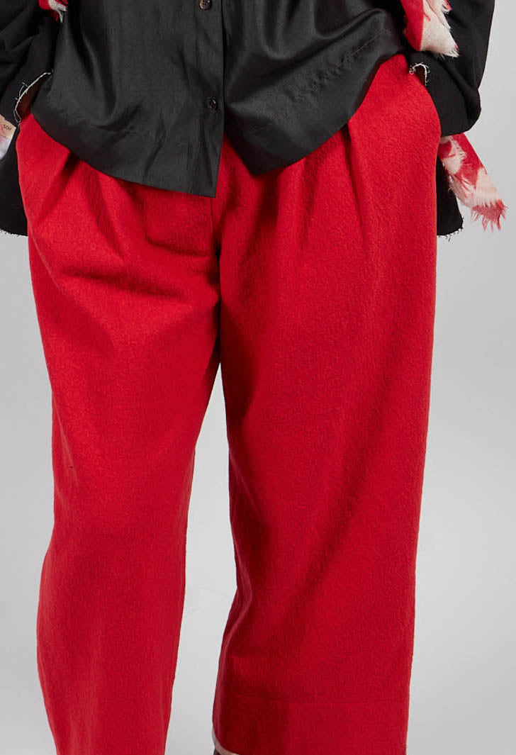 Pleated Trousers with Contrast Lining in Red Anthracite