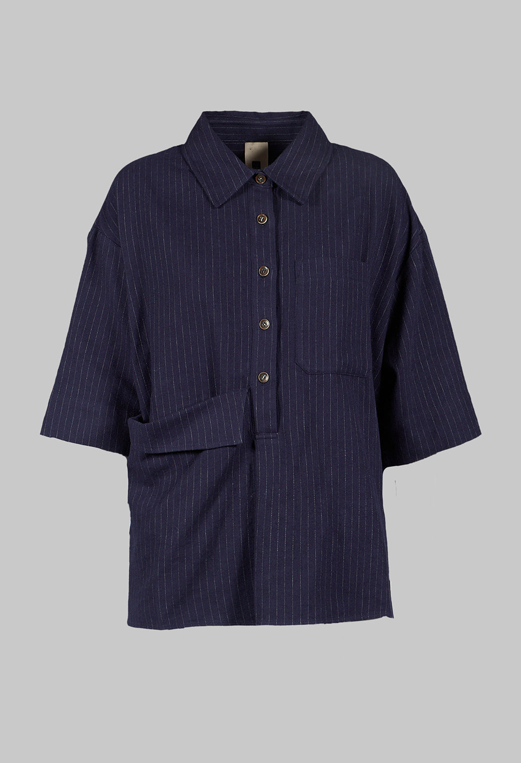 3/4 Sleeved Shirt with Statement Pocket in Navy Stripe