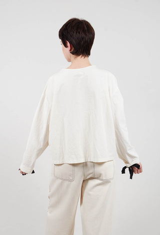 Short Blouse with Ribbon Tie Neck in Ivory