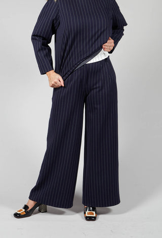 Wide Leg Trousers in Navy Pinstripe