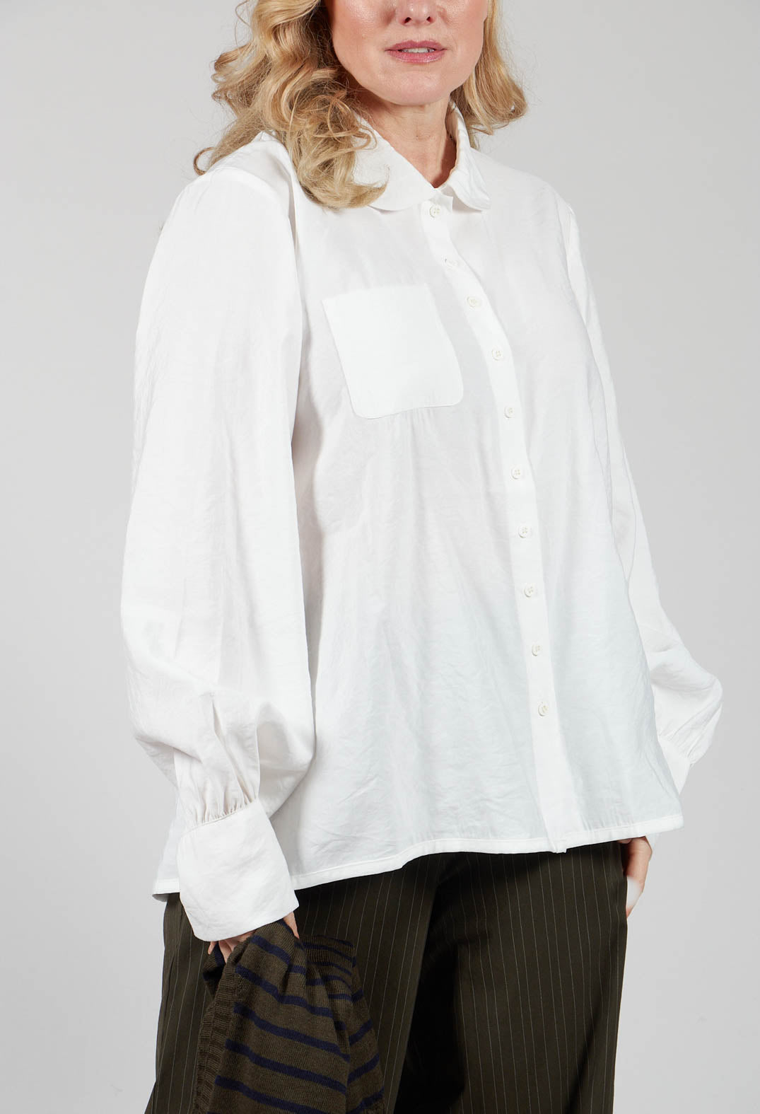 Shirt with Gathered Cuffs in White