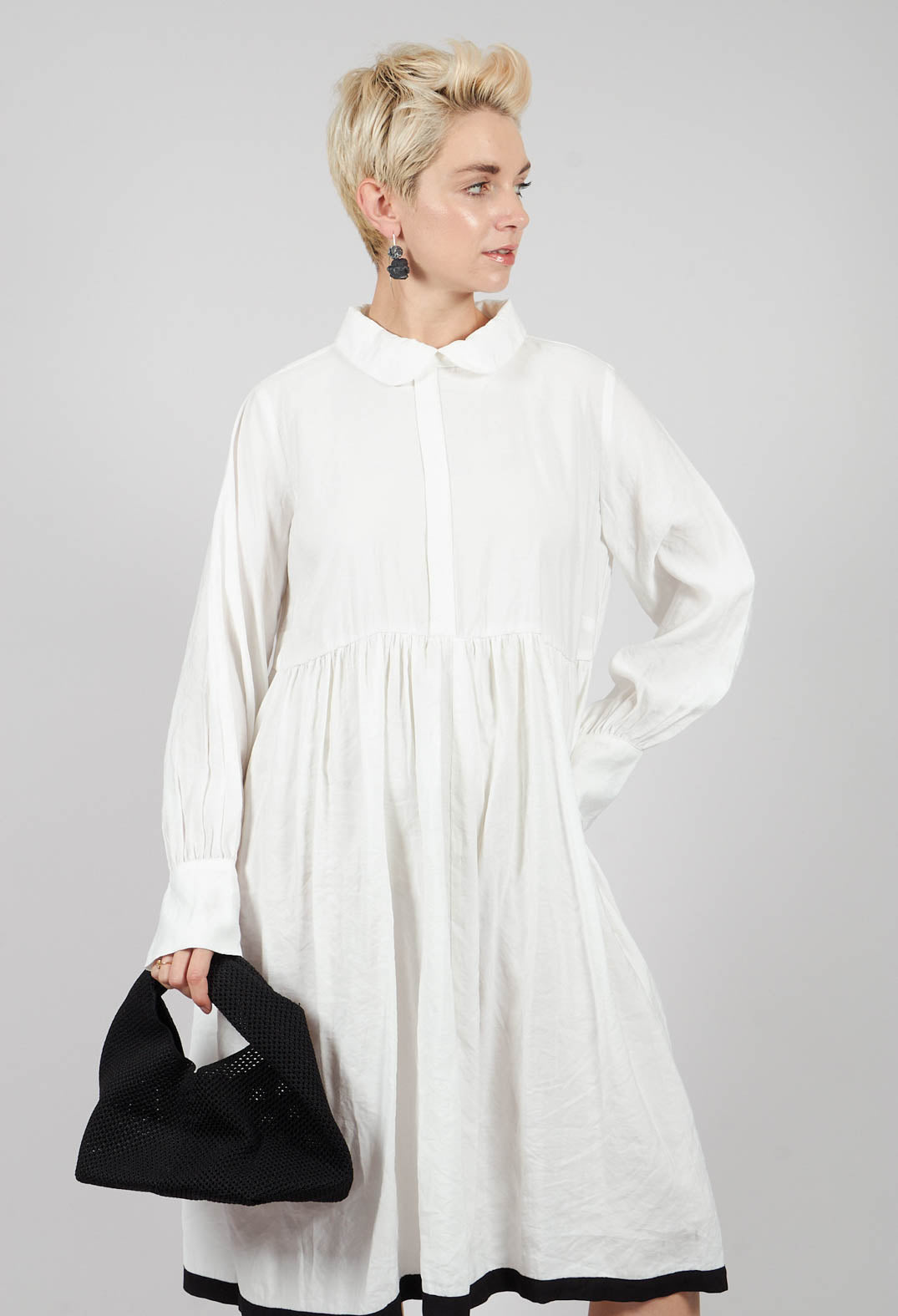 Longsleeve Smock Shirt Dress in White