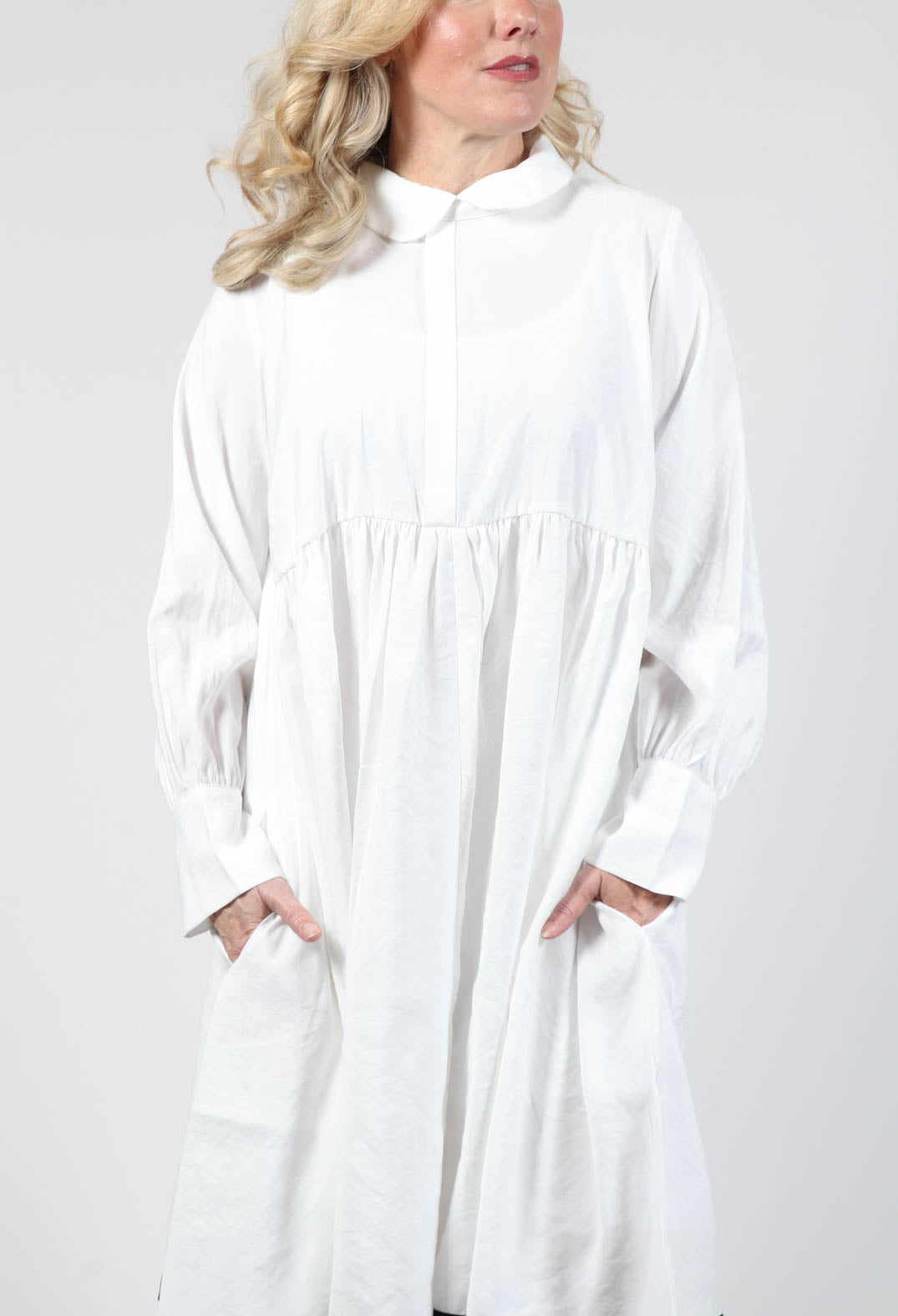 Longsleeve Smock Shirt Dress in White
