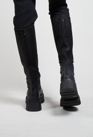 Calf Length Leather Boots in Gasoline Nero