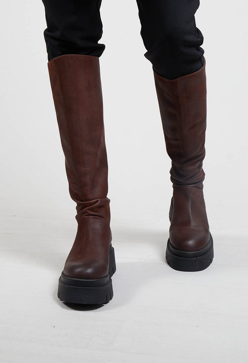 Calf Length Leather Boots in Gasoline Sigaro