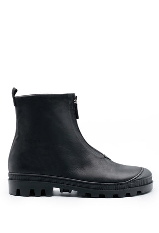 Zip Up Leather Boots in Gasoline Nero