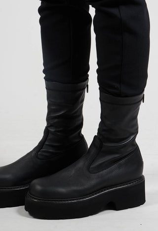 Suede Ankle Boots in Gasoline Nero and Nappa Stretch Nero
