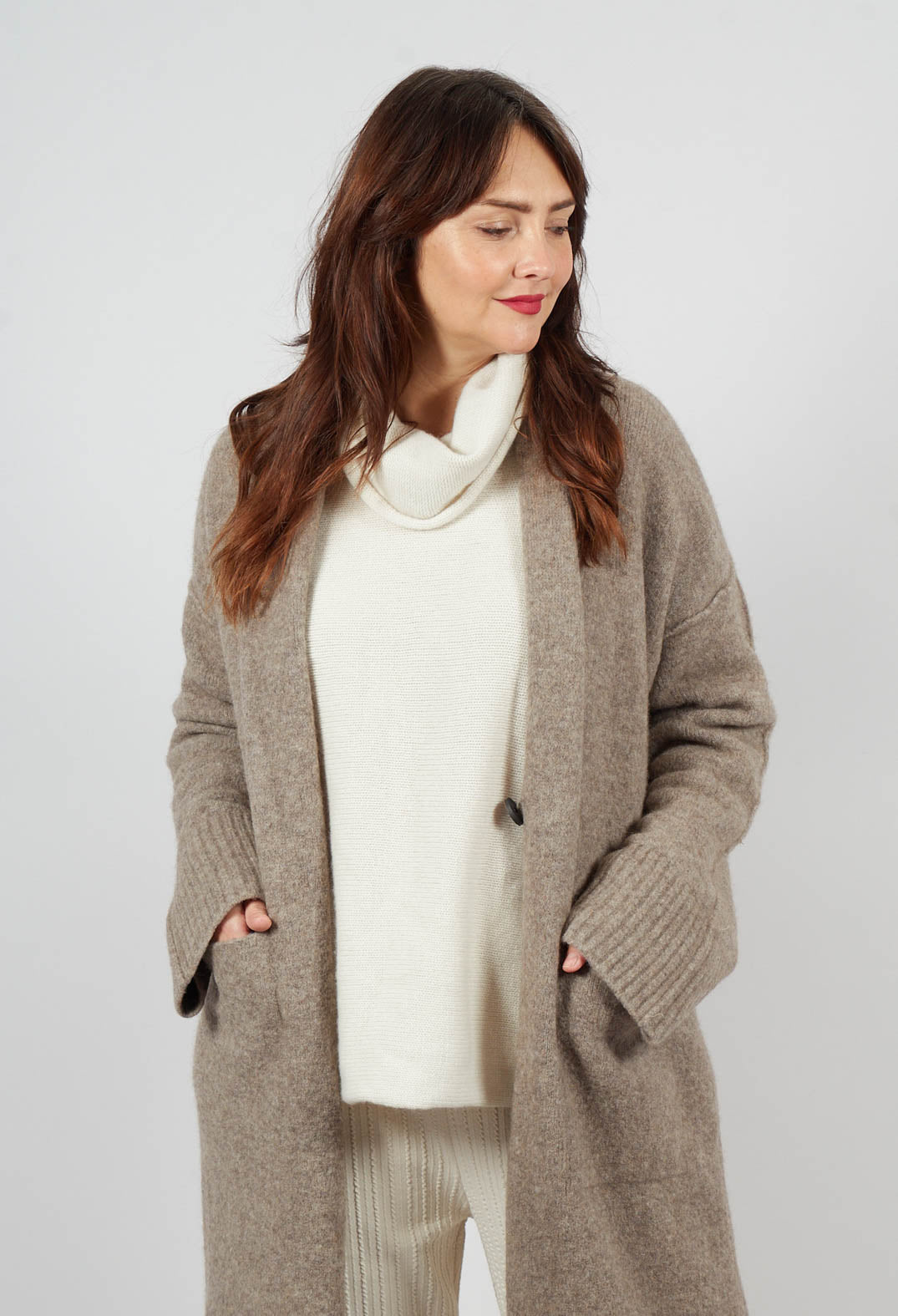 Merino Wool Overcoat in Taupe