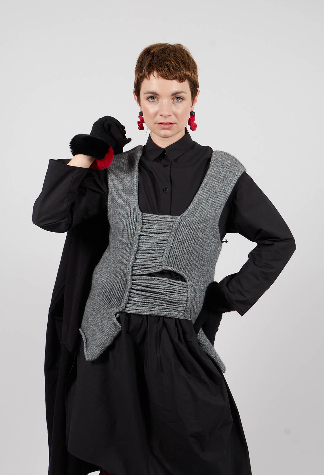 Knitted Vest with Ladder Feature in Grey