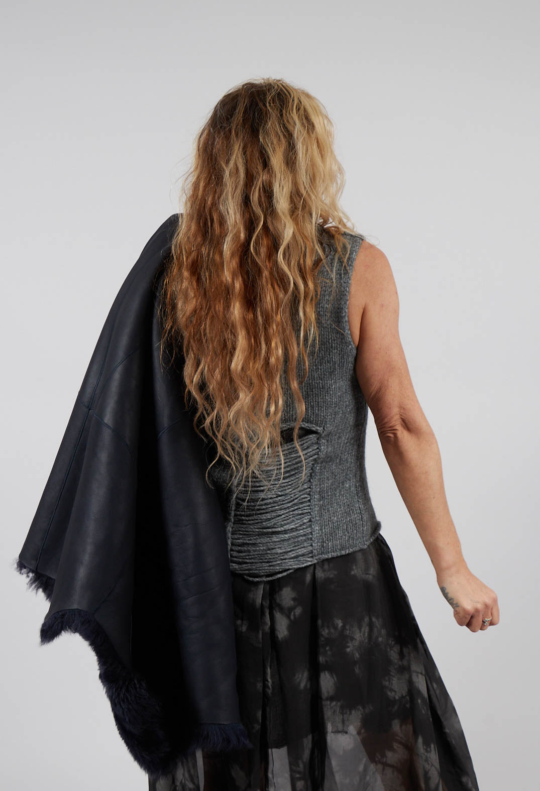 Knitted Vest with Ladder Feature in Grey