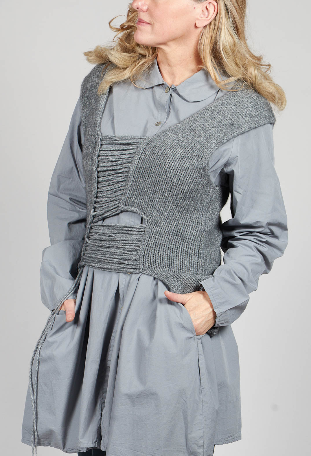 Knitted Vest with Ladder Feature in Grey