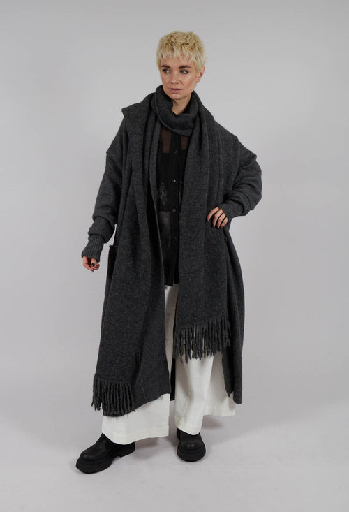 Cashmere Long Length Cardigan in Graphite