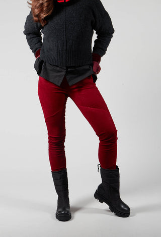 Suede Stretch Fit Skinny Trousers in Deep Red