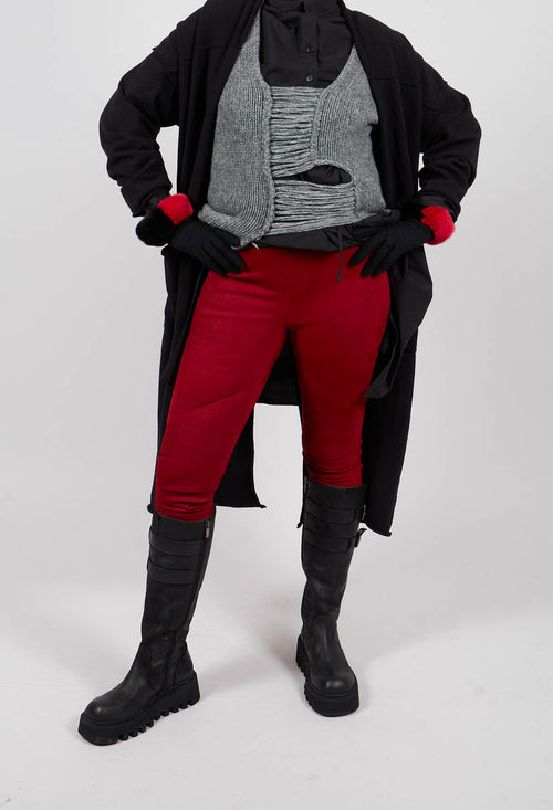 Suede Stretch Fit Skinny Trousers in Deep Red