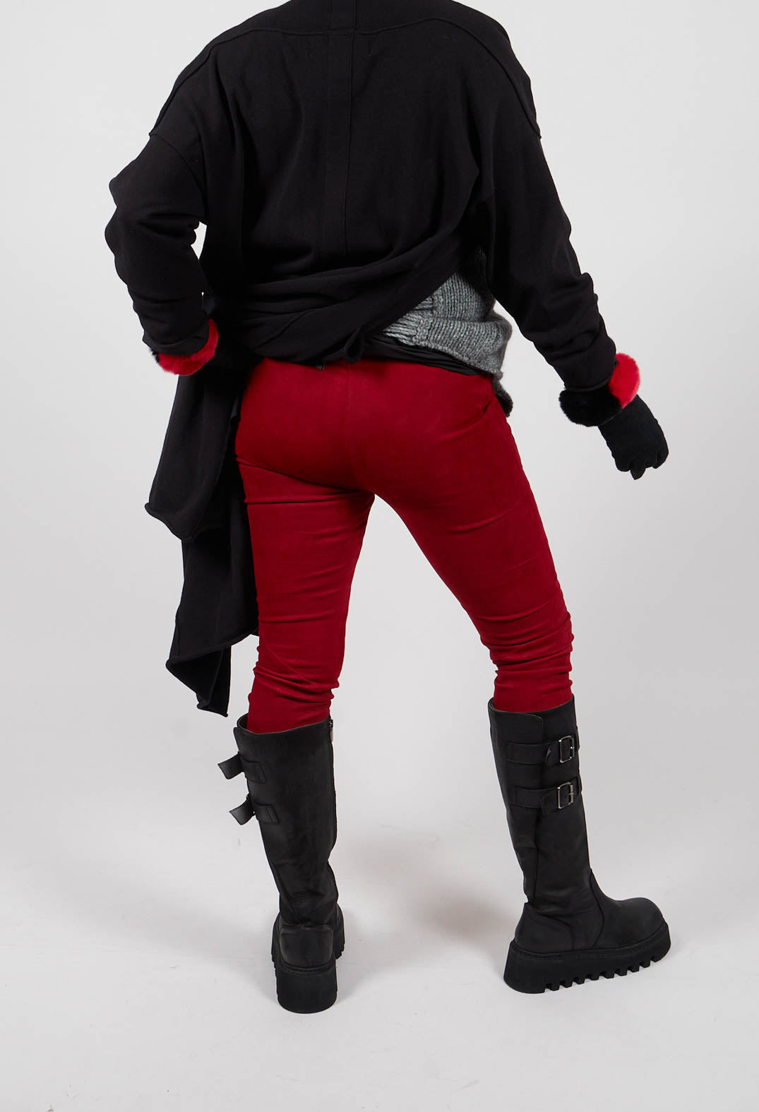 Suede Stretch Fit Skinny Trousers in Deep Red