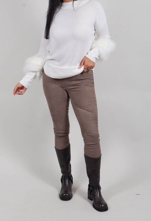 Suede Stretch Fit Skinny Trousers in Elephant Grey