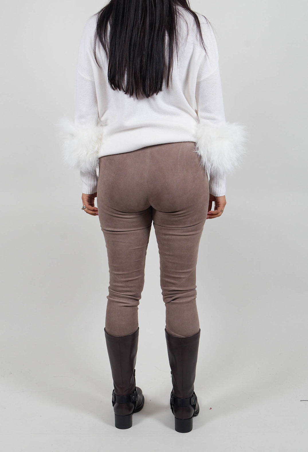 Suede Stretch Fit Skinny Trousers in Elephant Grey