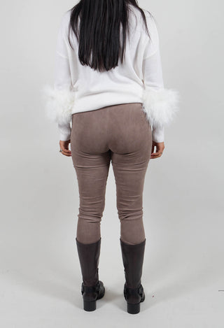 Suede Stretch Fit Skinny Trousers in Elephant Grey
