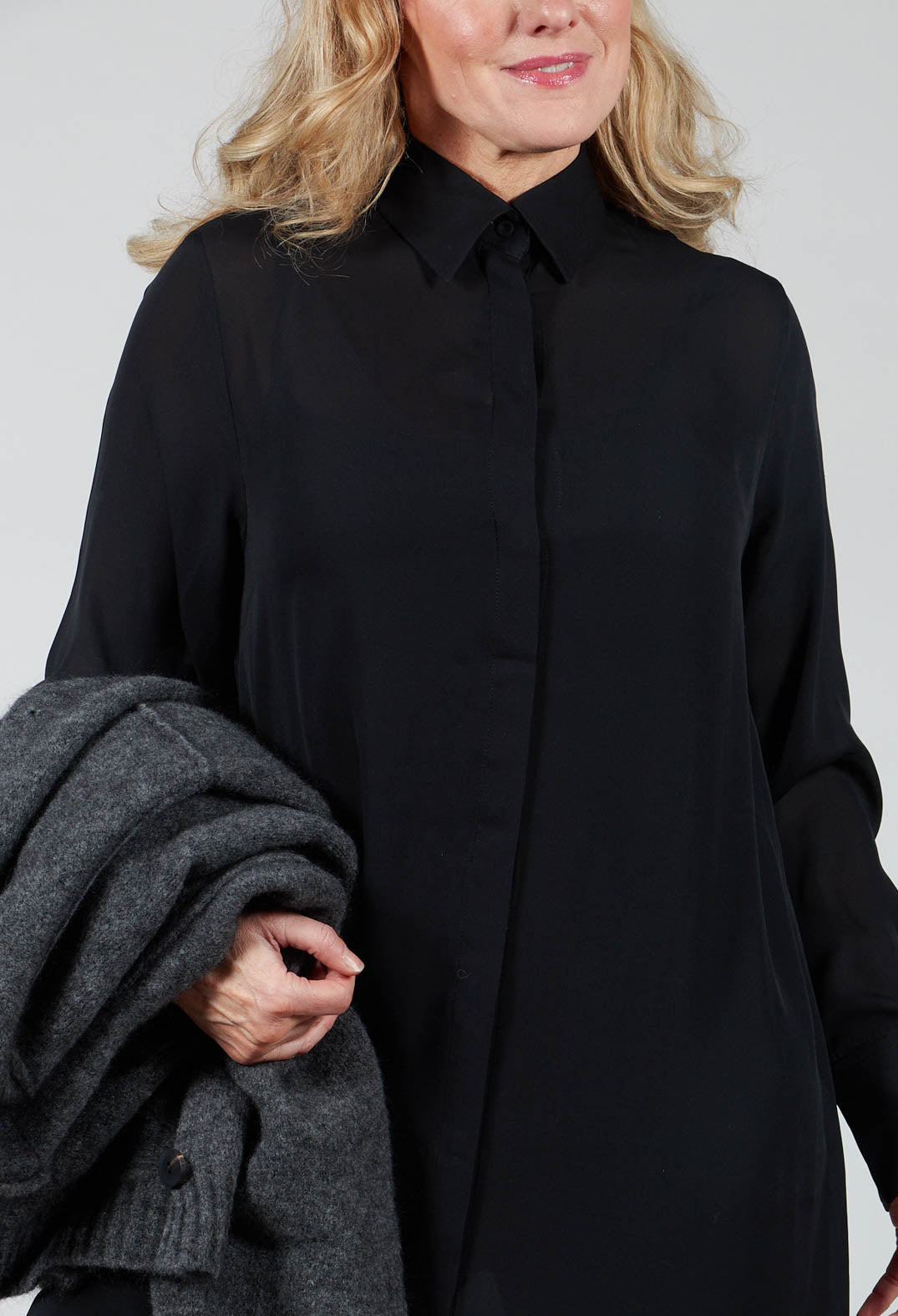 Silk Shirt Dress in Black