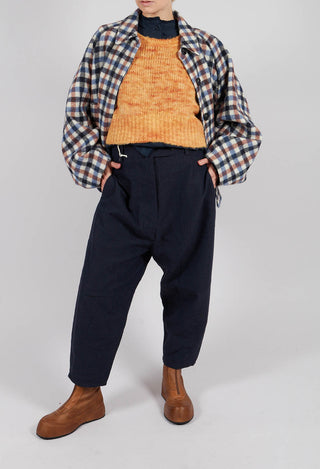 High Waist Trousers in Navy Blue