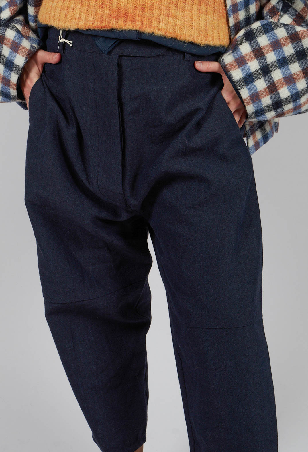 High Waist Trousers in Navy Blue