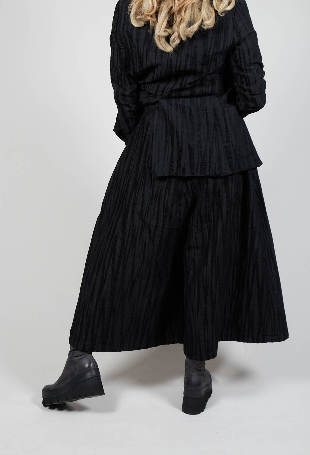 Textured Wide Leg Trousers in Black