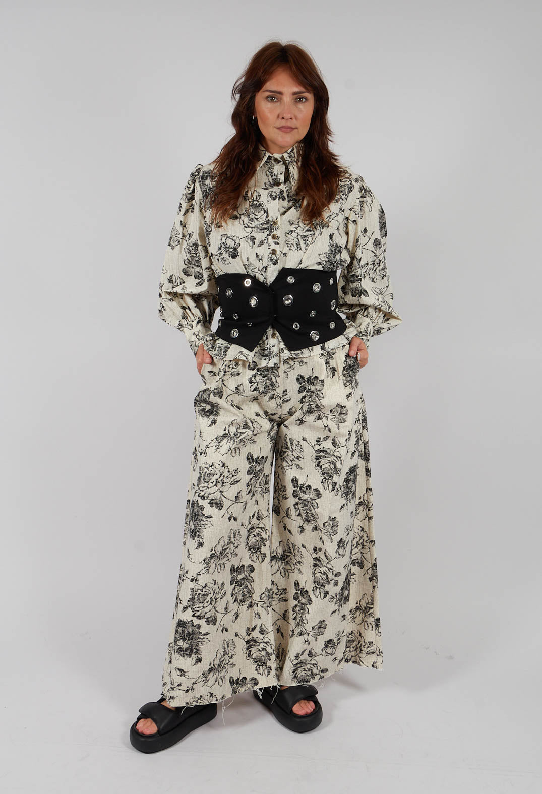 Vintage Black Flower Wide Trousers