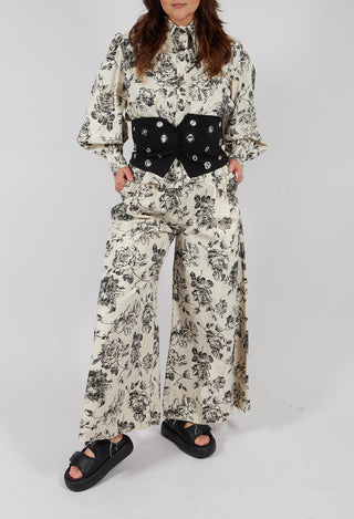 Vintage Black Flower Wide Trousers