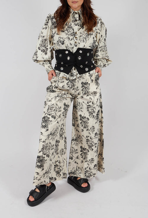 Vintage Black Flower Wide Trousers