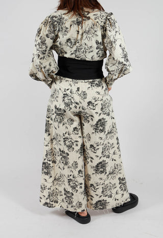 Vintage Black Flower Wide Trousers