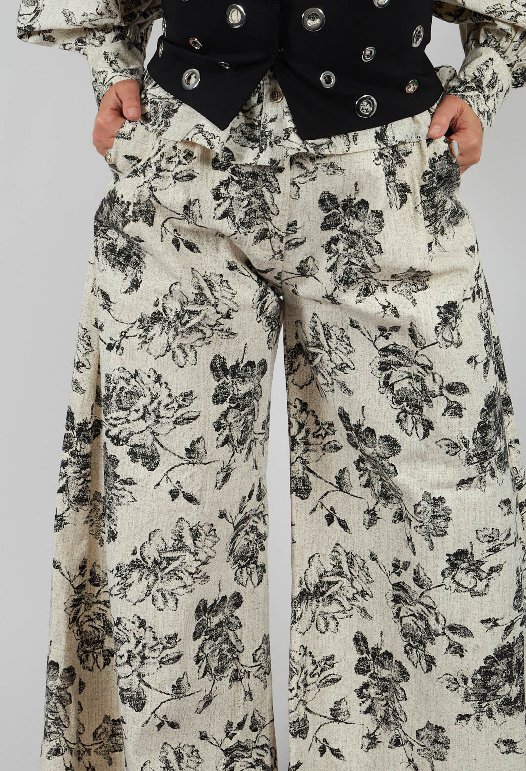 Vintage Black Flower Wide Trousers