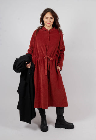 Collar Drawstring Dress in Red