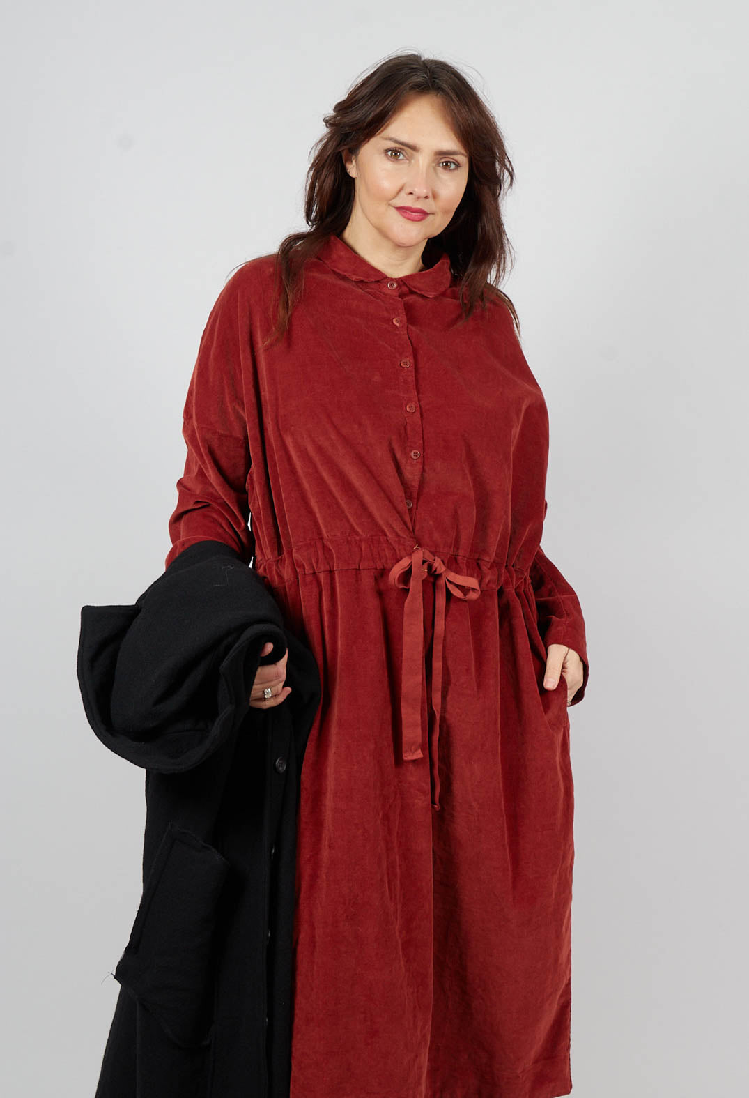 Collar Drawstring Dress in Red